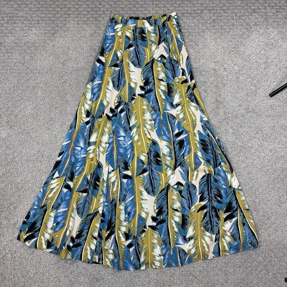 Lulus Skirt Womens Small Blue Tropical Leaf Print Maxi High Waist Boho Beach